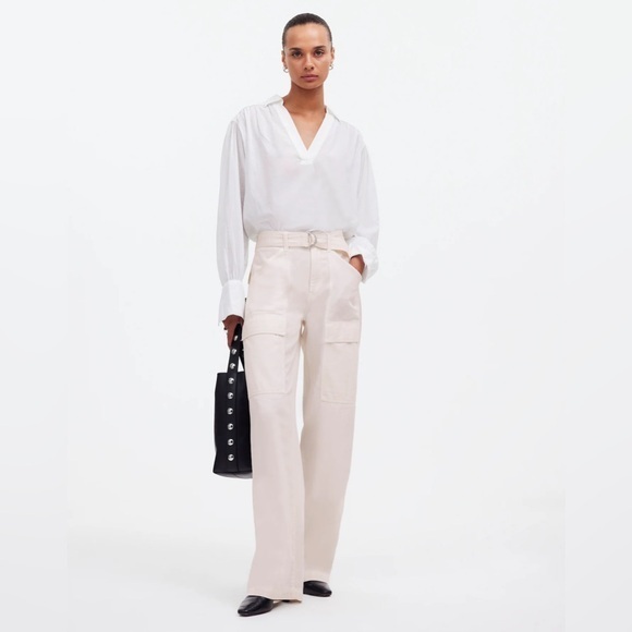 Madewell Pants - Madewell Ivory Belted Slouchy Straight Cargo Pants in Garment Dye